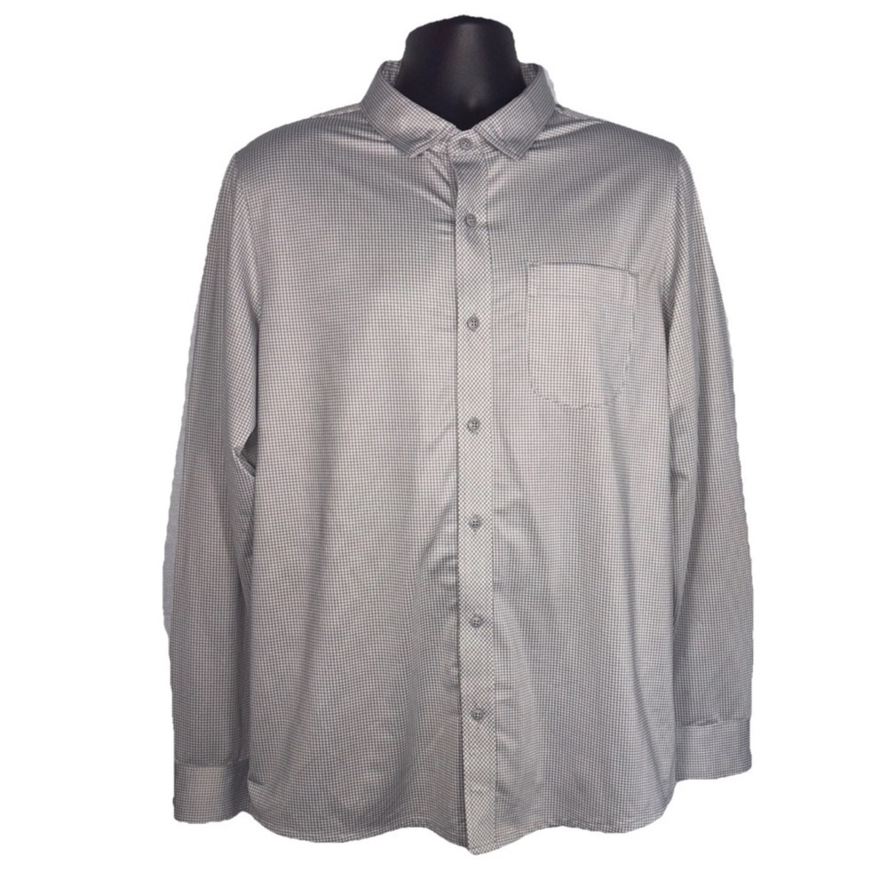 Travis Mathew Long Sleeve Button Down Shirt Stretch Gray check Large Golf